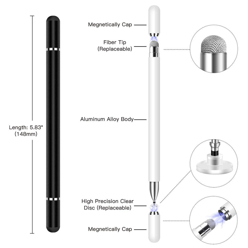 [Australia - AusPower] - Stylus Pens for Touch Screens (3 Pack), LezGo 2 in 1 Magnetic Universal Disc Fiber Thin Long Touchscreen Stylus Pencil for Apple iPhone Ipad Pro Mini Air Android Surface All Capacitive white black rose gold 