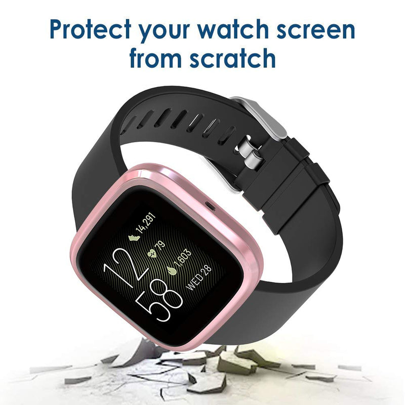 [Australia - AusPower] - Simpeak Screen Protector Case Compatible with Fitbit Versa 2 Smartwatch, Pack of 5, Full Protection, Soft TPU Plated Bumper Cover, Rose Pink/Clear/Silver/Black/Rose Gold 