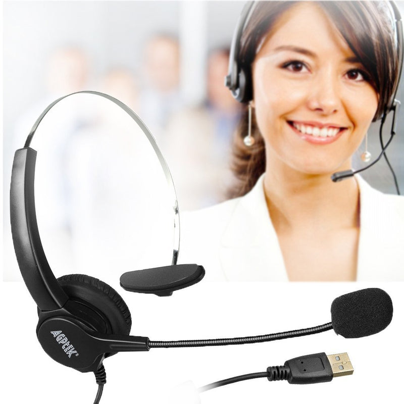 [Australia - AusPower] - AGPtEK® Hands-Free Call Center Noise Cancelling Corded Monaural Headset Headphone with Mic Mircrophone - Cord with USB Plug, Volume Control 