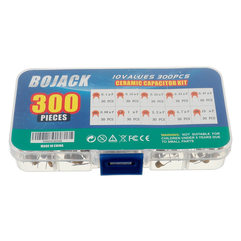 [Australia - AusPower] - BOJACK 10 Values 300 Pcs Ceramic Capacitor 0.1 0.15 0.22 0.33 0.47 0.68 1 2.2 4.7 10 uF Multilayer Monolithic Ceramic Capacitor Assortment Kit 