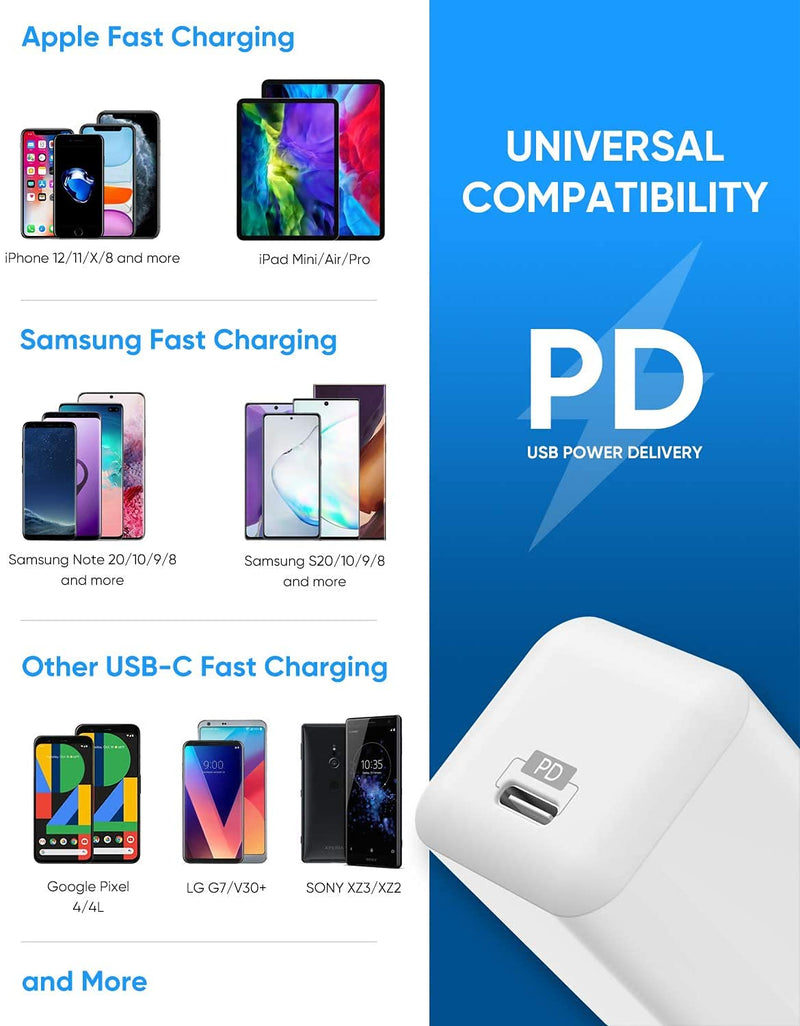 [Australia - AusPower] - USB C Charger, 20W PD Fast Charging Block, Type C Wall Plug Power Adapter Compatible iPhone 13/12/12 Mini/12 Pro/12 Pro Max/11 XS XR X 8 Plus, iPads Pro, Pixel 3/4 and More 