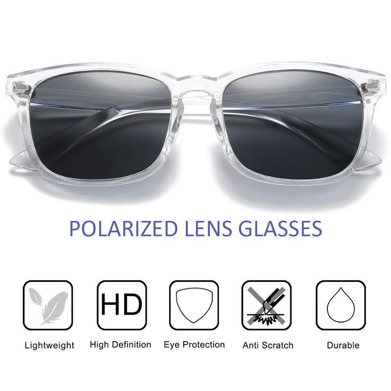 [Australia - AusPower] - AISSWZBER Square Polarized Sunglasses for Women Men Classic Trendy Stylish Sun Glasses 100% UV 400 Lens Protection Transparent 
