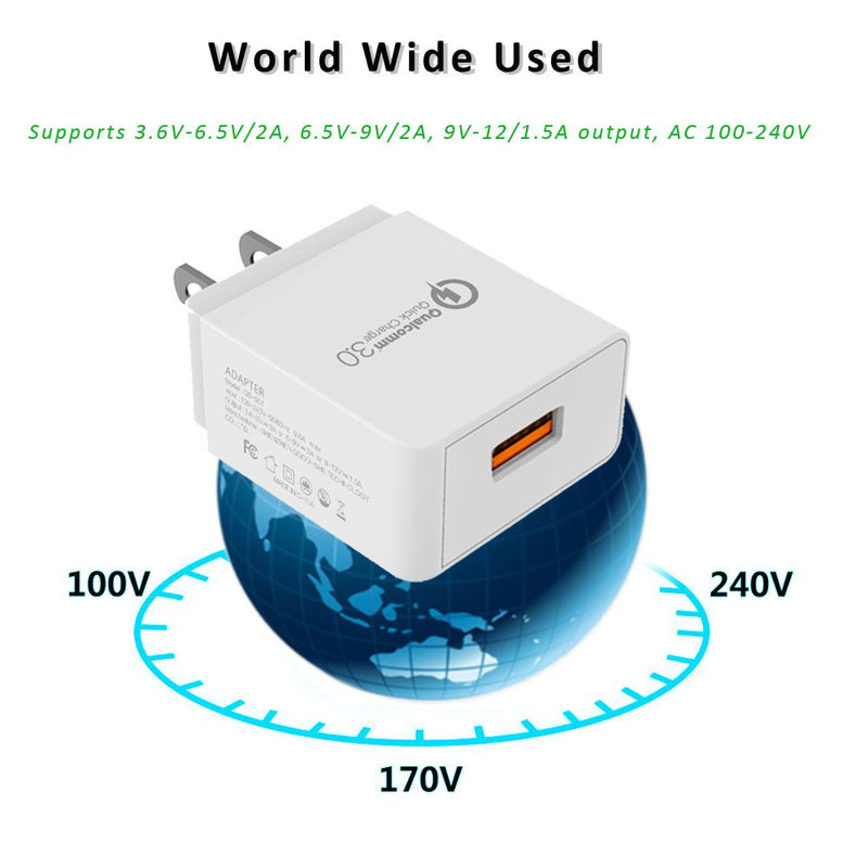 [Australia - AusPower] - One-Port USB Quick Fast Wall Plug Charger for Phone, iPad, and Tablet,18W - White, 1-Pack Rapid AC Power Adapter Apply to QC 3.0 Quick Charger 3.0, Portable Travel Smartphone Adaptive Quick Charging 