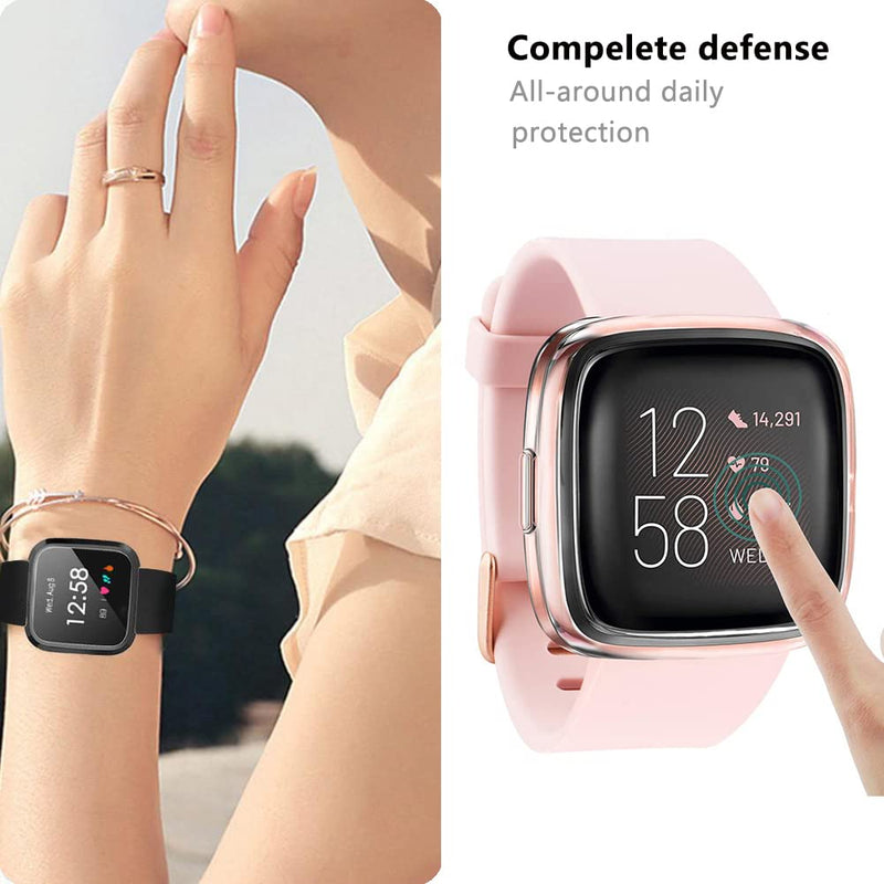 [Australia - AusPower] - [5 Pack] EBIZCITY Case Compatible for Fitbit Versa 2 with Screen Protector Overall Protective Case TPU HD Clear Ultra-Thin Cover for Fitbit Versa 2 Smartwatch (Clear+Black+Pink+Silver+Red) 