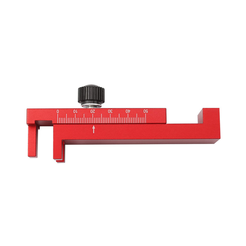 [Australia - AusPower] - Woodworking Gap Gauge,Aluminum Depth Measuring Ruler,Red Table Saw Accessories,Mortise and Tenon Movable Measuring Block Tool, Line Sawtooth Marking Ruler for Saw Seam Measurement and Adjustment 