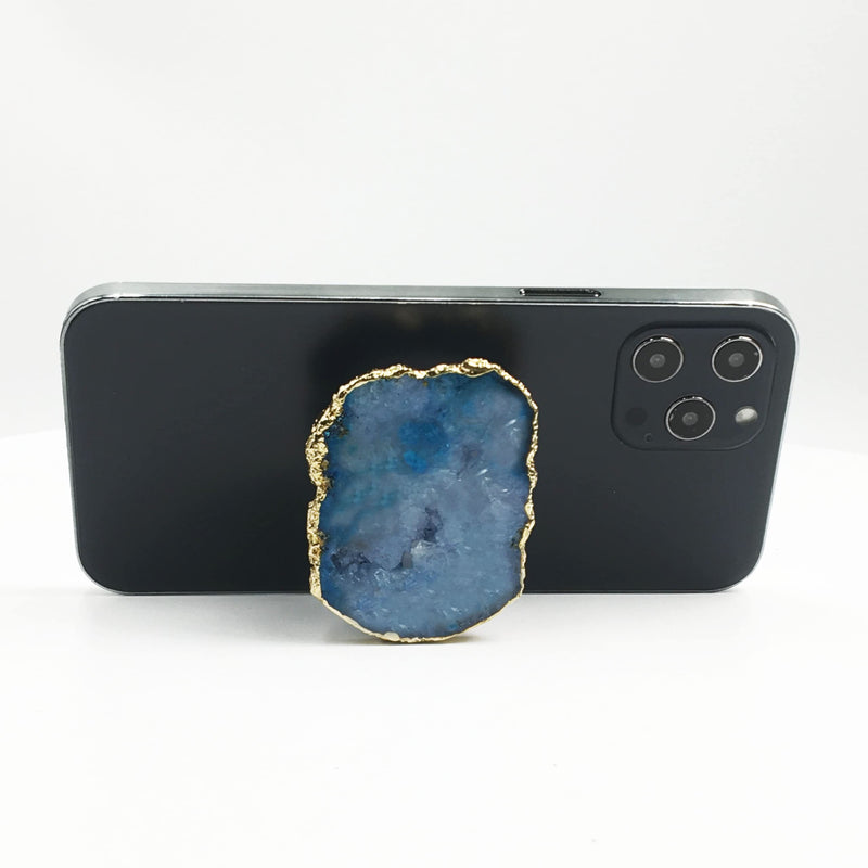 [Australia - AusPower] - Authentic Natural Druzy - Crystal Phone Grip Holder Gemstone Multi Functional Mobile Phone Grip Stand Irregular by Zoet (Blue) Blue 