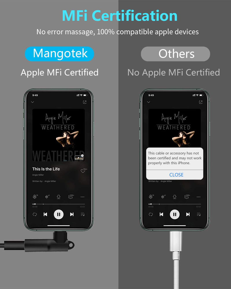 [Australia - AusPower] - Mangotek Lightning to 3.5mm Female Jack iPhone Aux Headphone Adapter, Apple MFi Certified iPhone Dongle Audio Connector Headphone Adapter for iPhone 12/ Mini/ Pro Max/SE/11/XR/XS/Pro 1 Pack Lightning-Black 