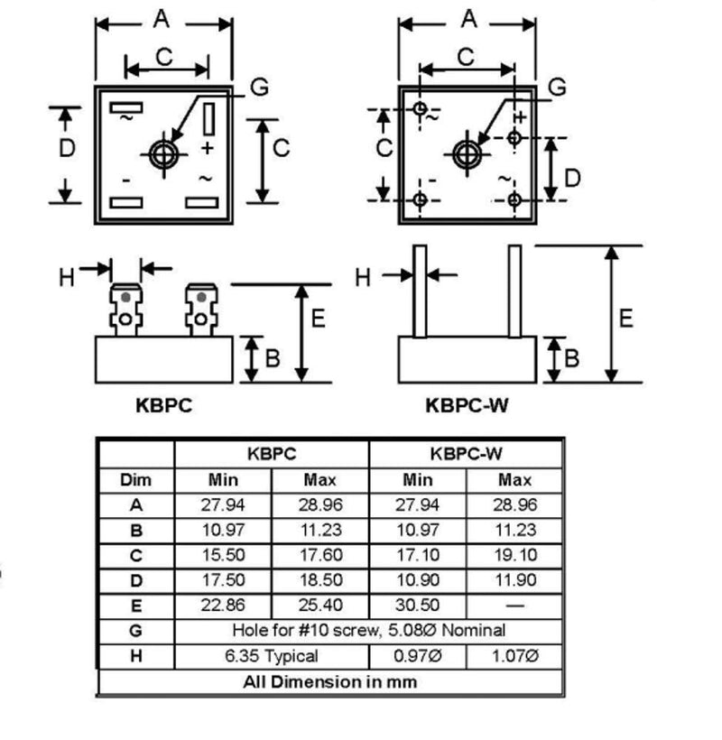 [Australia - AusPower] - Bridgold 5pcs KBPC1010 Bridge Rectifier Diode, Single Phase,Full Wave 10 Amp 1000 Volt Electronic Silicon Diodes,4-Pin 