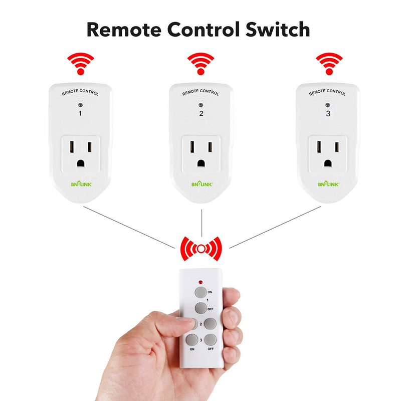 [Australia - AusPower] - BN-LINK Wireless Remote Control Electrical Outlet Switch for Lights, Fans, Christmas Lights, Small Appliance, Long Range White (Learning Code, 3Rx-1Tx) 1200W/10A 