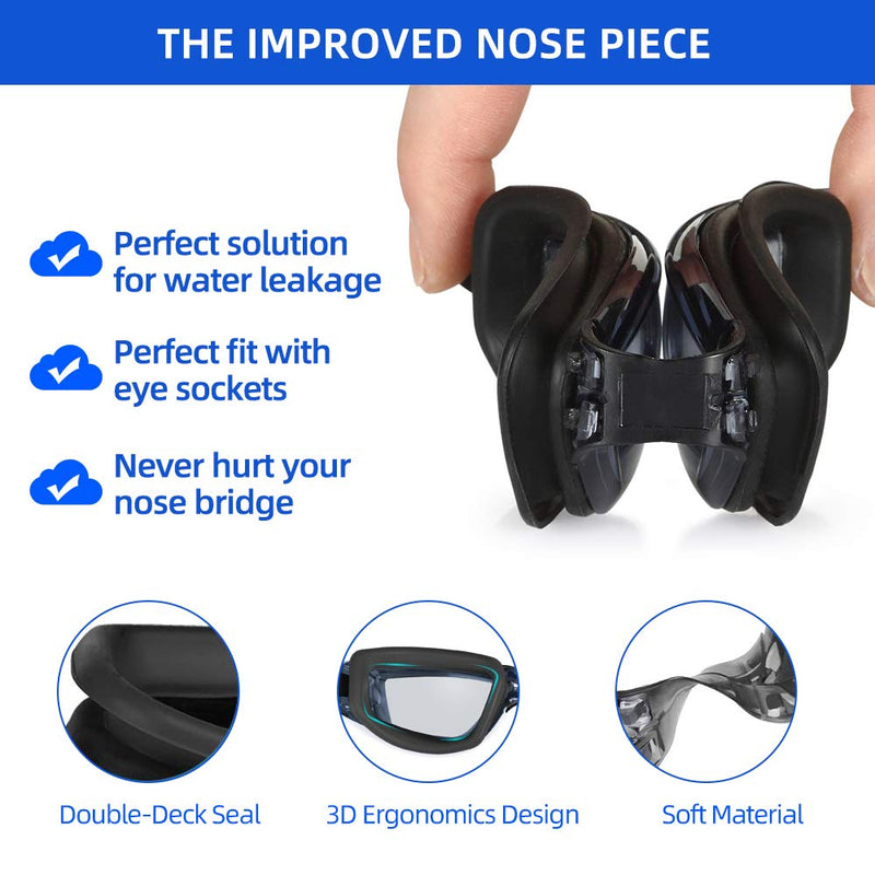 [Australia - AusPower] - Uniswim Swimming Goggles Swimming Cap Set Swim Glasses Silicone Swim hat Pack for Adults with Anti Fog Glasses for Swimming Black 