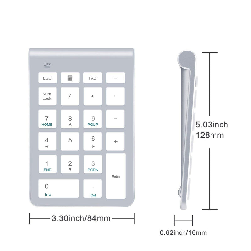 [Australia - AusPower] - 2.4G Number Pad, Wireless 22 Keys Multi-Function Numeric Keypad Keyboard with 2.4G Mini USB Receiver for Laptop/Desktop/PCs/Notebook, Silver 