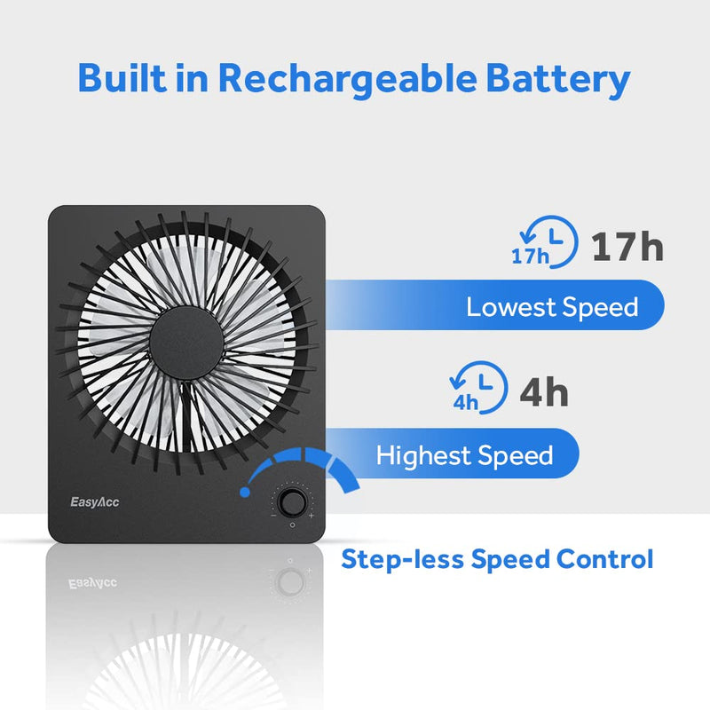 [Australia - AusPower] - Portable Desktop Battery Operated Fan, EasyAcc 6-Inch Personal Small Desk Fan, [Quiet Step-less Speed Control Fan] 160°Tilt Foldable Hanging Standing Cooling Fan for Travel Office Home Outdoor Black 