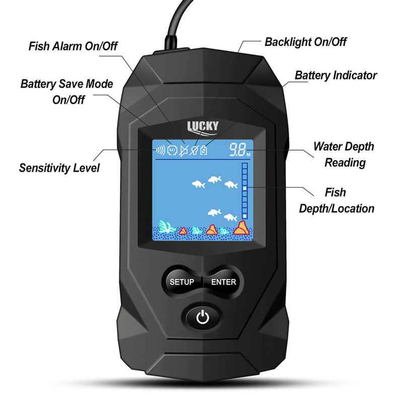 [Australia - AusPower] - LUCKY Portable Fish Finders Wired Transducer Kayak Fish Finder Kit Portable Depth Finder LCD Display for Kayak Boat Ice Fishing 