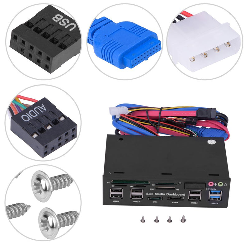 [Australia - AusPower] - fosa Internal Card Reader, 5.25inch Media Dashboard Front Panel Audio, USB3.0/2.0 HUB eSATA SATA Multi-in-1 Card Reader(M2 / TF/SD/MMC/MS/CF) 
