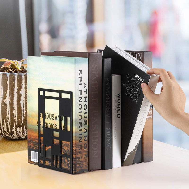 [Australia - AusPower] - Book Ends, Bookends, Book Ends for Shelves, Bookends for Heavy Books, Book Divider Decorative Holder, Metal Heavy Duty Bookend Black 1 Pair, Abstract Art Desgin Book Stopper Supports for Office, Home 