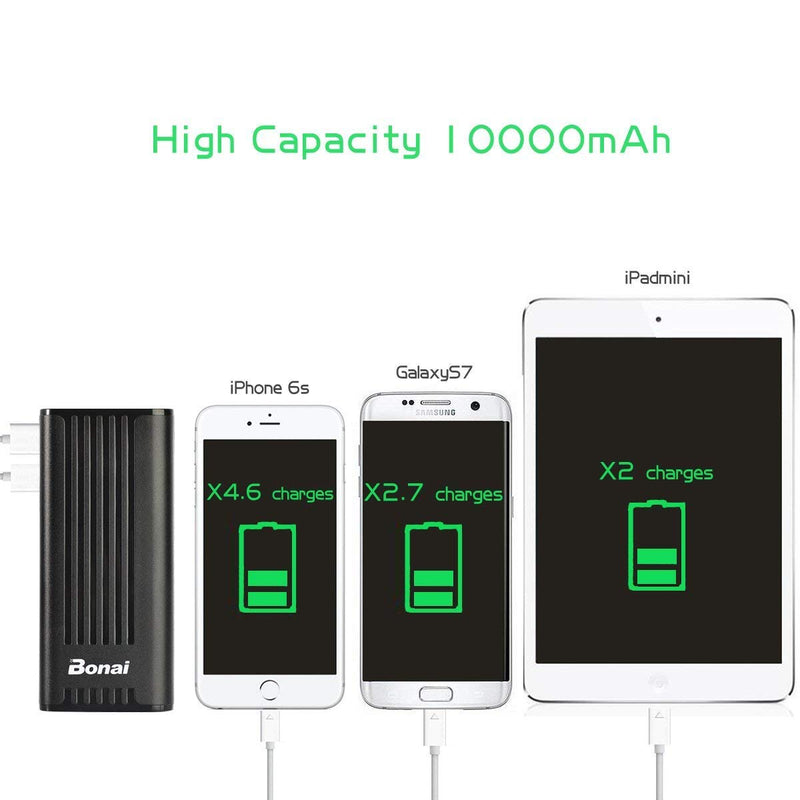 [Australia - AusPower] - Portable Charger 10000mAh for Heated Vest, BONAI USB Power Bank External Battery Pack with Flashlight Compatible with iPhone 13 12 XR X iPad Samsung Galaxy S8 Note 8 Smartphones Tablet (Black) Black 