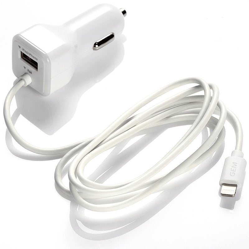 [Australia - AusPower] - GEMBONICS Apple Certified iPhone Lightning Car Charger for iPhone 12, 11, X, XR, XS, 8, 8 Plus, 7, 7 Plus, 6S, 6S Plus, 6 Plus, SE, 5S, iPad Pro, Air 2, Mini 4 with Extra USB Port (White) White 