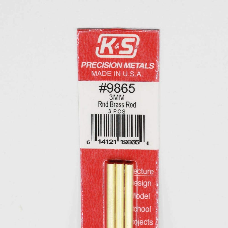 [Australia - AusPower] - K&S Precision Metals 9865 Round Brass Rod, 3mm Diameter X 300mm Long, 3 Pieces per Pack, Made in The USA 