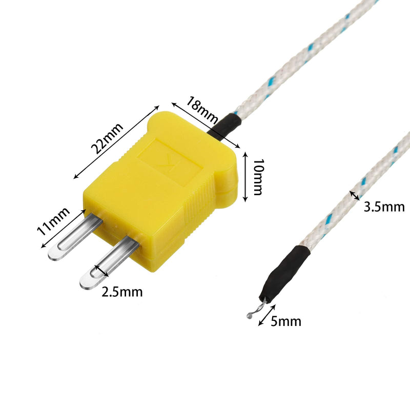 [Australia - AusPower] - 3 Meters K Type Mini-Connector Thermocouple Temperature Probe Sensor Temperature Sensing Line K Type Thermocouple Wire Measure Range -50 to 400 Celsius, Compatible with TM902C/ TES1310 (5 Pieces) 5 
