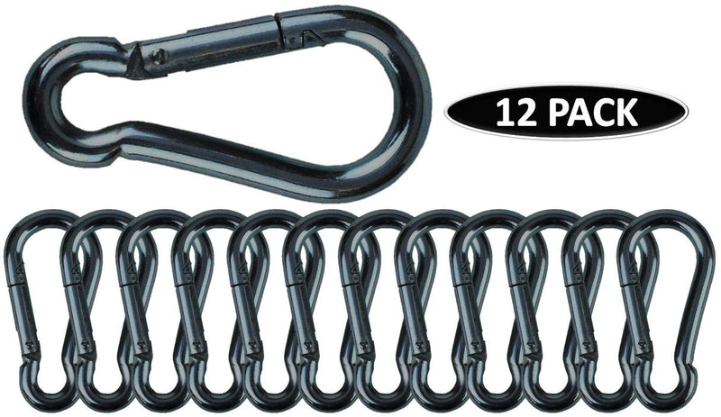 [Australia - AusPower] - Branded Boards Black & Silver Heavy Duty Bushcraft Zinc-Galvanized Steel Carabiner Spring Snap Clip Link Hooks. 200-400lb Load. 6 Packs, 12 Packs and Variety Packs. 