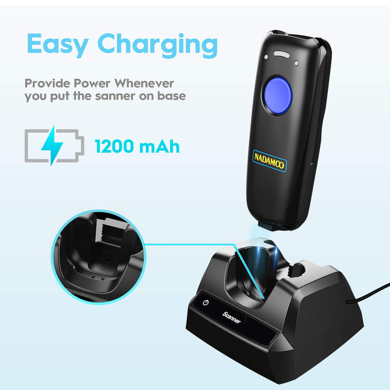 [Australia - AusPower] - NADAMOO Wireless Barcode Scanner Compatible with Bluetooth, with Charging Dock, Portable USB 1D Bar Code Scanner for Inventory, 2.4G Wireless & Wired Barcode Reader for Tablet iPhone iPad Android iOS 