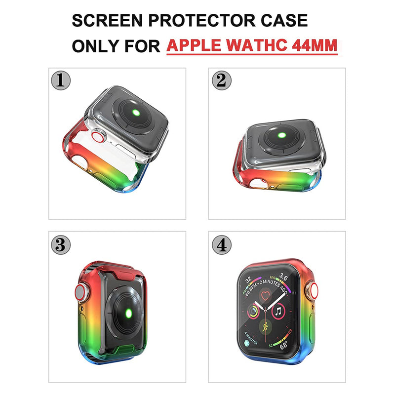 [Australia - AusPower] - Rainbow Gay Pride Case for Apple Watch Series 6 44mm Men,LGBTQ iWatch 44 mm Face Cover Bumper Iridescent Screen Protector, Smartwatch Accessories Series6/5/SE Round Defense Edge Stuff Coming Out Gifts 