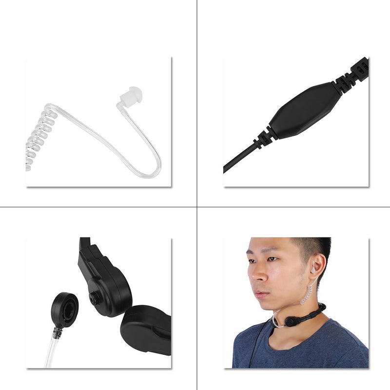 [Australia - AusPower] - Throat Mic Earpiece Headphone, 3.5mm Throat Mic Covert Air Acoustic Tube Earpiece Headset Anti Radiation with Finger PTT for Mobile Phone/Adjustable Size 