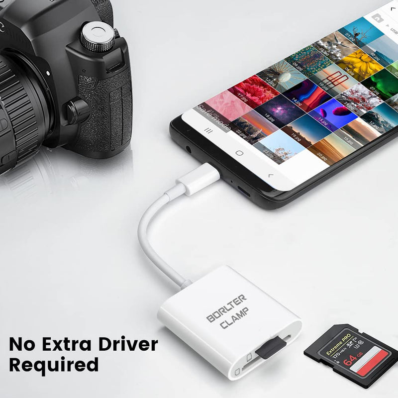 [Australia - AusPower] - USB C to SD Card Reader, BorlterClamp Type C to SD/Micro SD Memory Card Reader Adapter Compatible with MacBook, Laptops, Tablets, Smartphones 