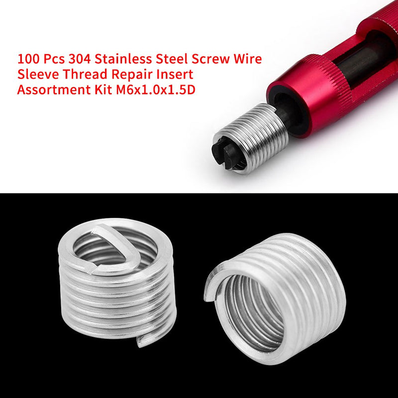 [Australia - AusPower] - 100 Pcs 304 Stainless Steel Thread Repair Insert Assortment Kit Helicoil Type Screw Wire Sleeve M6x1.0x1.5D 