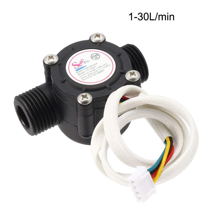 [Australia - AusPower] - uxcell G1/2 Hall Effect Liquid Water Flow Sensor Switch Flowmeter Counter DC5V 1-30L/min Black YF-S201 4 Wire 