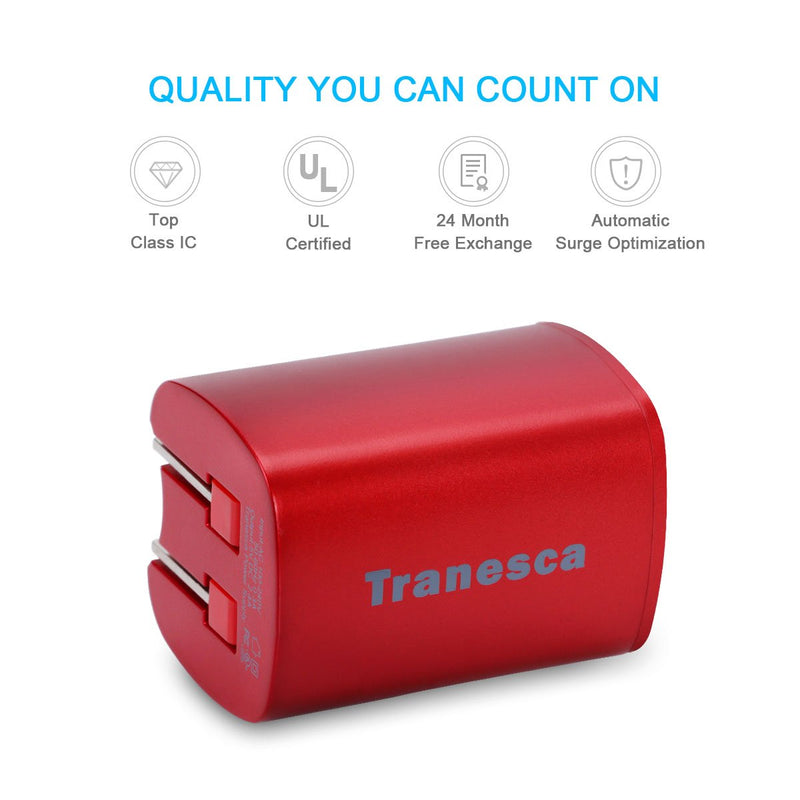 [Australia - AusPower] - Tranesca Dual USB Wall Charger and 6ft Charging Cable - Red Wall Charger and iPhone/iPad Cable- Red 