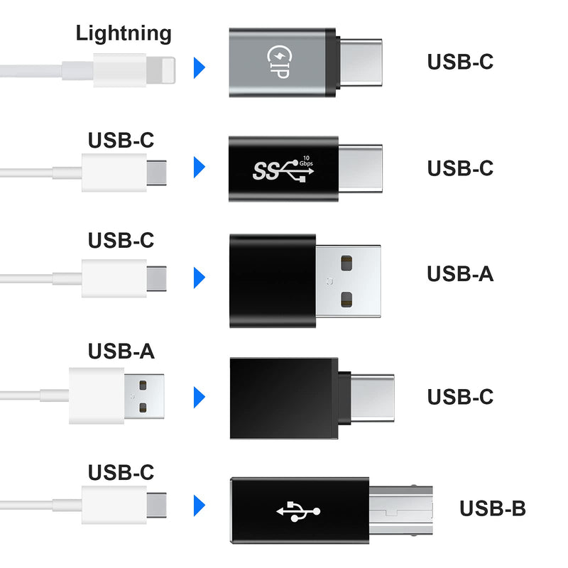 [Australia - AusPower] - USB A to USB C ,Type C Female to USB Male ,Type C Male to Type C Female ,Type C to USB B Lightning Female to Type c Compatible iPad, Samsung Galaxy,Laptop 