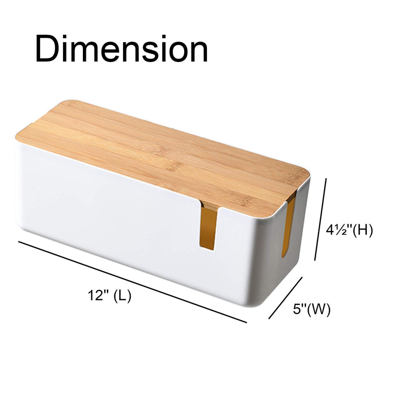 [Australia - AusPower] - Changsuo Cable Management Box with Bamboo Lid Small Cable Organizer Box for Extension Cord Power Stripe Surge Protector Wire Management Concealer Organizer Cover Hider (White) White 