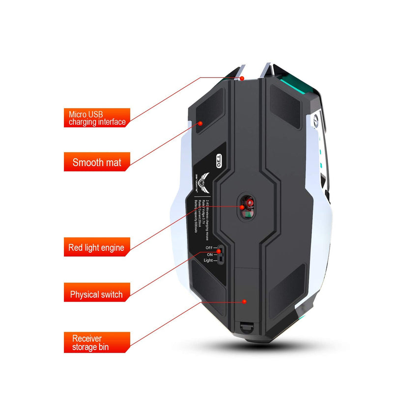 [Australia - AusPower] - Rechargeable 2.4G Wireless Gaming Mice with USB Receiver and RGB Colors Backlit for Laptop,Computer PC and MacBook(Gray) Gray 