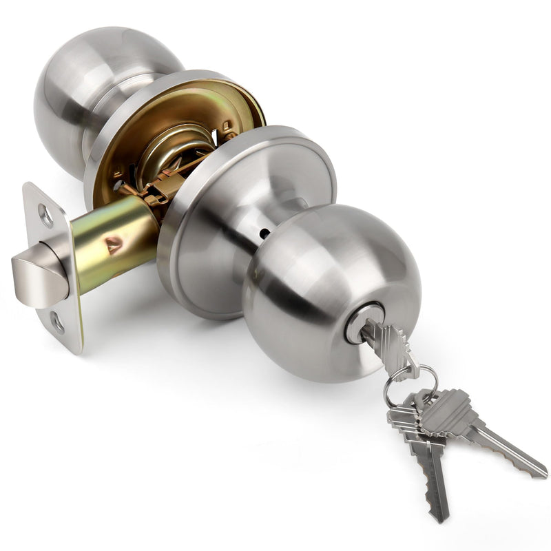 [Australia - AusPower] - Gaurqiah Keyed Entry Door Knob, Ball Design Doorknob for Interior Exterior, Reversible Round Door Lock for Front Entrance Doors, Stain Nickel Keyed Entry {Stain Nickel} 