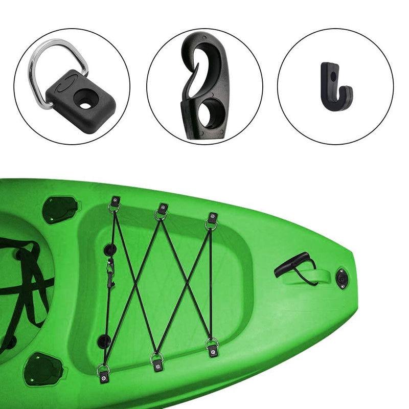 [Australia - AusPower] - Kayak Deck Rigging Kit - Kayak Bungee Cord with Bungee Cord Hooks Fishing Rigging D-Ring Cord J-Hooks with Screws for Kayak Boat Canoe Outfitting Fishing Camping etc Kayak Deck Rigging Kit-Black 