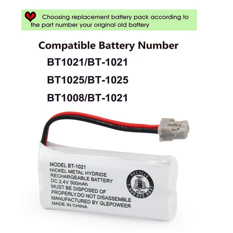 [Australia - AusPower] - GLEPOWEER BT1021 BBTG0798001 Battery Compatible with Uniden DECT 6.0 BT1008 BT-1021 BT1016 Cordless Phone Rechargeable 2.4V 300mAh (2 Pack) 2 Pack BT1021 
