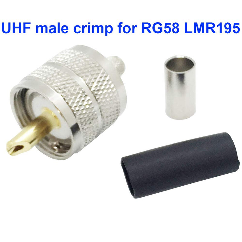 [Australia - AusPower] - RFIOTASY Pack of 5 UHF PL-259 PL259 Male-Plug Crimp Coax Connector Adapter RF Connector for RG58/U LMR195 Coax Cable Compatiable with Ham Radio (UHF Male Crimp RG58) 