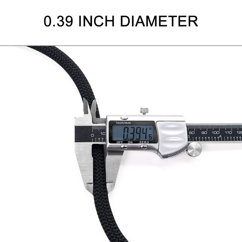 [Australia - AusPower] - NewDoar 10mm(3/8inch) Accessory Cord Rope CE 24KN Double Braid Pre Cut for Outdoor Survival, Mountaineering, Prusik,Hauling Dragginge Black,10mm 20FT(6M) 