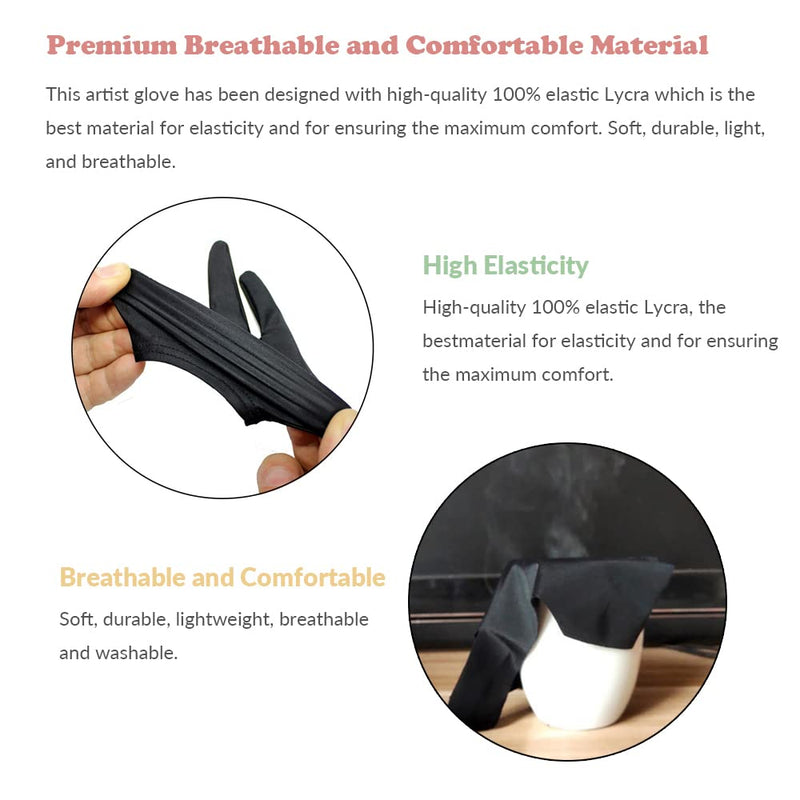 [Australia - AusPower] - Drawing Glove, 3-Layer Palm Rejection Digital Art Glove for Graphic Tablet, Artist Gloves with Two Fingers for iPad, Paper Sketching, Smudge Guard (2 PCS, Lager) 