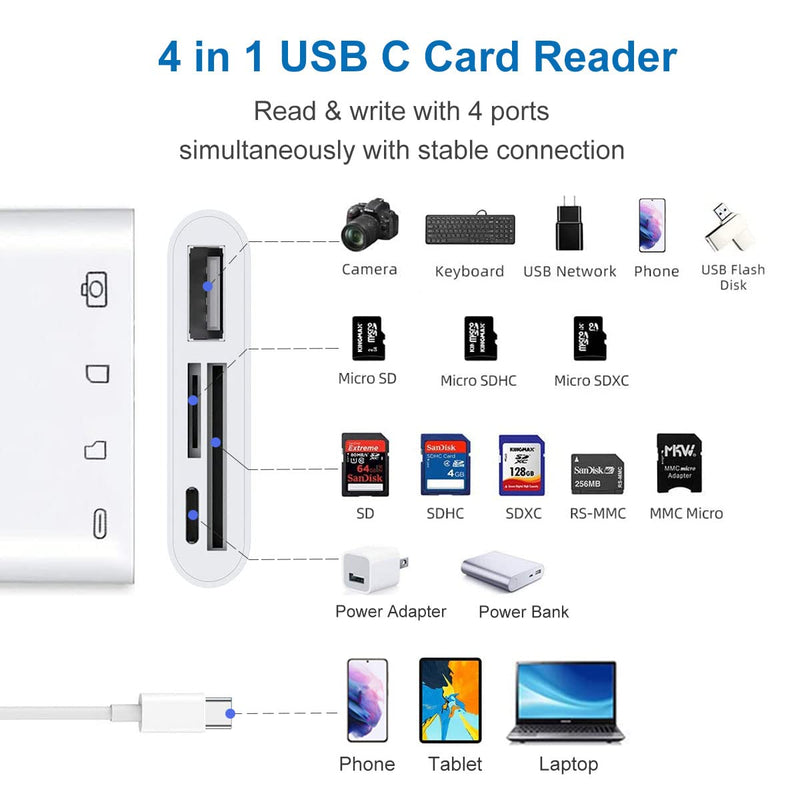 [Australia - AusPower] - USB C to SD TF Memory Card Reader Compatible with iPad Pro MacBook Pro Chromebook 4-in-1 Type C Memory Card Reader SD to USB C Adapter Compatible for Galaxy S10/S9, XPS and More USB C Devices 