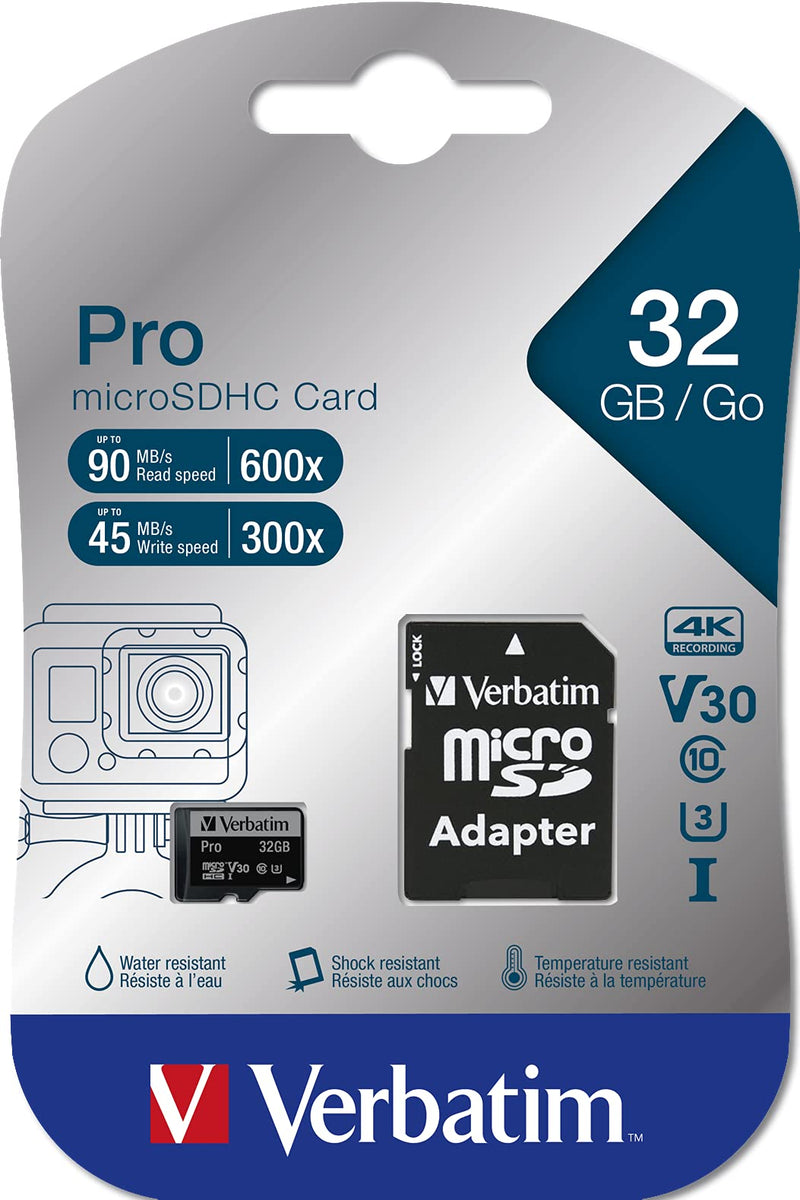 [Australia - AusPower] - Verbatim 32GB Pro 600X microSDHC Memory Card with Adapter, UHS-I U3 Class 10 