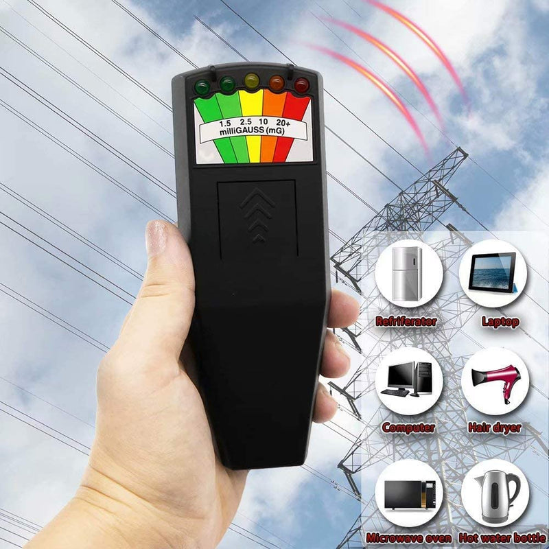 [Australia - AusPower] - 5 LED EMF Meter Magnetic Field Detector Ghost Hunting Paranormal Equipment Tester Portable Counter Black 