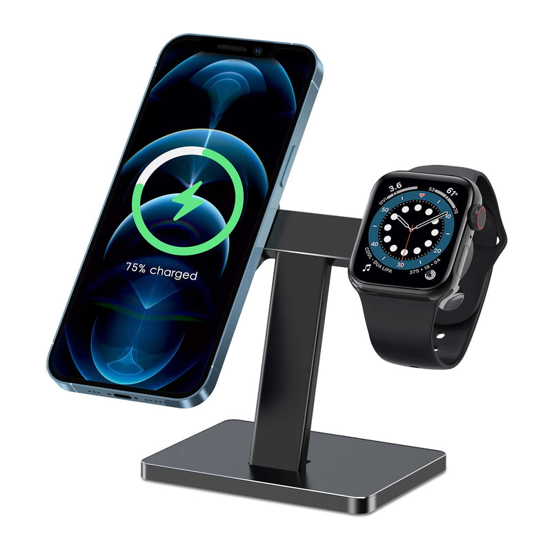 [Australia - AusPower] - EWA 2 in 1 Magsafe Charger Stand, Aluminum Alloy ,Phone Stand Holder ,Compatible with iphone13/pro/pro Max, iPhone 12/ Pro Max/ Mini and Apple Watch 3/ 4/ 5/ 6 Black - (Chargers Not Included) 