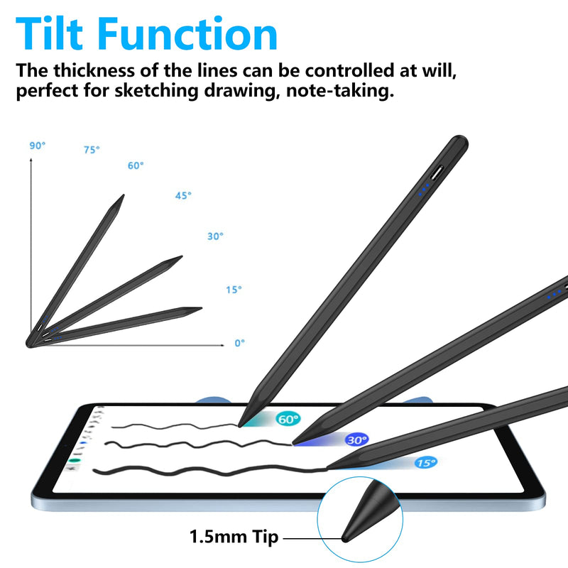 [Australia - AusPower] - Stylus Pen for iPad, Stylus Pencil for (2018-2022) Apple iPad Pro 2021 11/12.9 Inch, iPad 6/7/8th Generation, iPad Air 4th/3rd, iPad Mini 5th Gen, for iPad Accessories Magnetic Stylus Pen, Black 