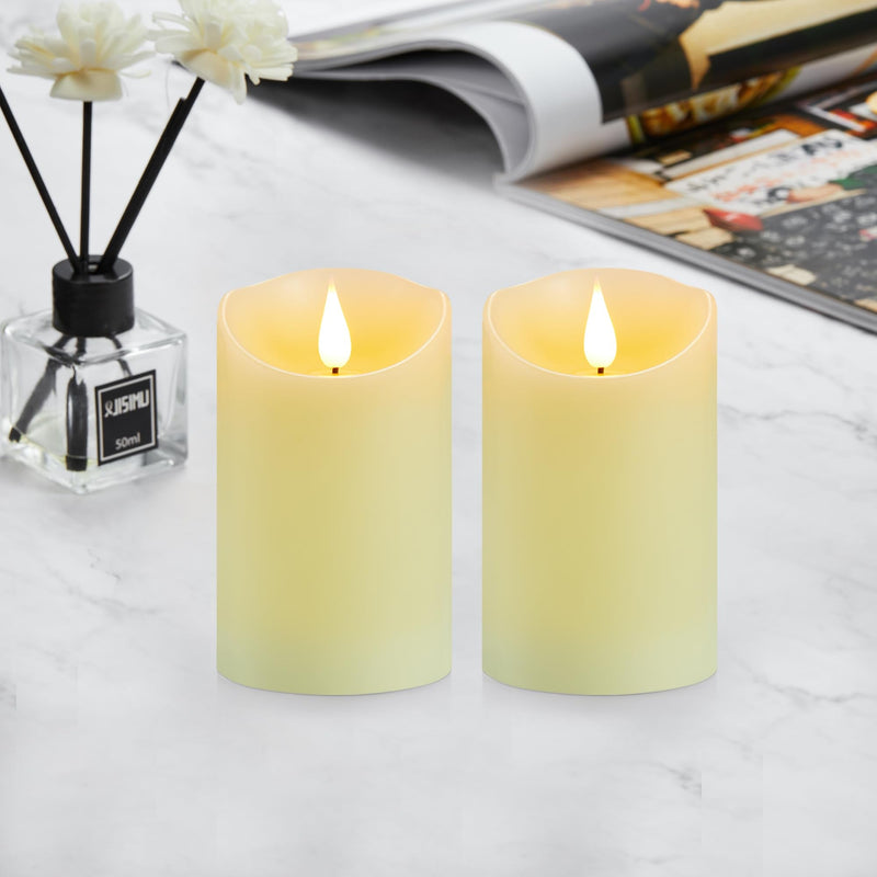 [Australia - AusPower] - Guluto Flameless Candles with Rechargeable Battery, 3" x 6", Set of 2, Electronic Candles with Remote and Timer, led Pillar Candles Real Wax 3D Wick, led Ivory Candles for Home, Wedding, Birthday Set of 2,D3" x H6" with Remote 