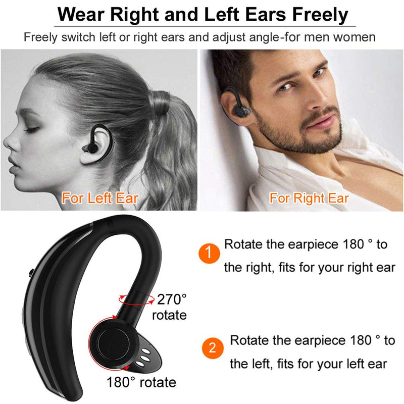 [Australia - AusPower] - Bluetooth Earpiece Voice Command Bluetooth Headset Noise Cancelling Wireless Headset in-Ear Headphone Business Earphones Compatible with Android iOS Smart Phones Laptop for Office Driver Trucker Black 