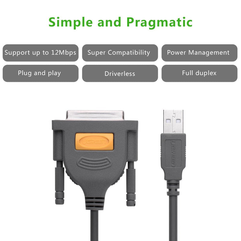 [Australia - AusPower] - UGREEN USB to DB25 Parallel Printer Cable Adapter 6FT Male to Female Connector IEEE 1284 Converter for PC Desktop Laptop Support Windows Mac OS Linux, 6 FT 