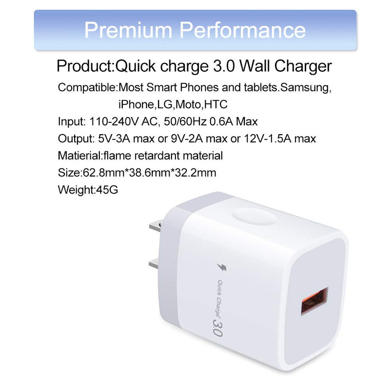[Australia - AusPower] - Wall Charger, 18W Quick Charge 3.0 Single Port USB Power Adapter Plug Fast Charging Block Box Compatible Samsung Galaxy A21s Note20 A71 A51 A31 S10 S9 S8, iPhone SE (2020) 11, LG V70 V50 V40 V35 ThinQ EB R(White) 