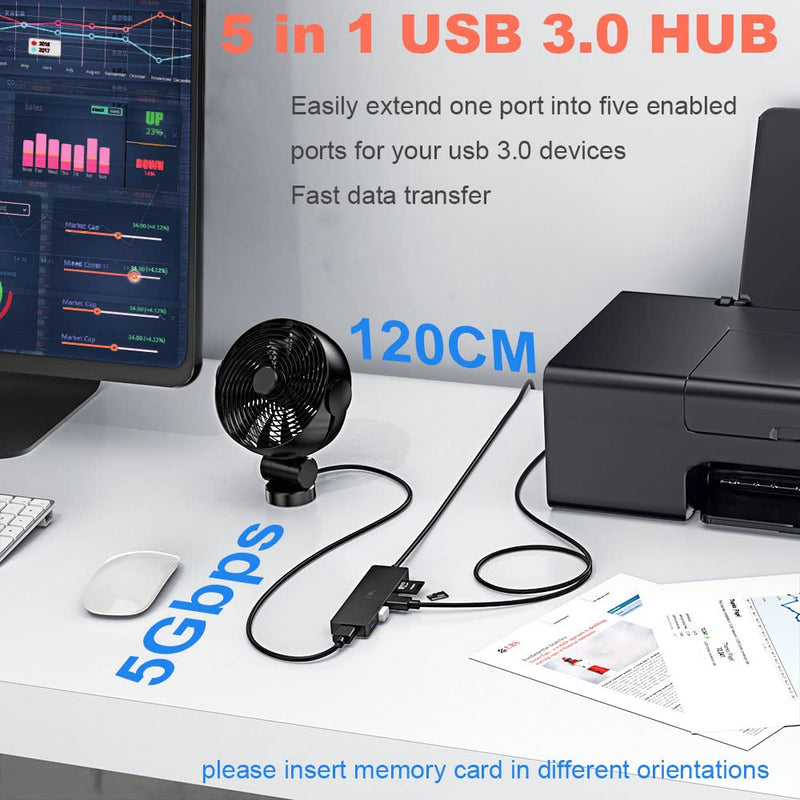 [Australia - AusPower] - TSUPY USB 3.0 Hub Multi USB Data HUB with 4ft/48inch Extended Cable,SD/TF Card Reader & 3 USB 3.0 Ports Compatible for PC, Laptops, Surface Pro, MacBook, Mac Mini, iMac Pro 